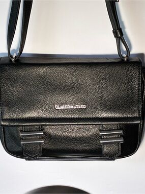 Claudia Ciuti Black Pebbled Shoulder Bag Silver Hardware Minimalist Purse